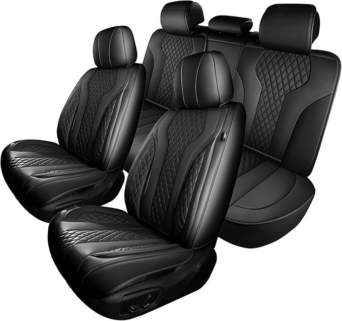 FEINEPRO Leather Car Seat Covers Full Set, Breathable Faux Leather Seat Covers for Cars SUV Sedan Waterproof Black