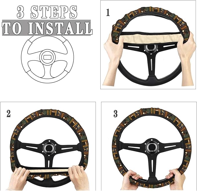 FeHuew Education Bookshelf Graduation Steering Wheel Cover for Women, Girls 15 inch Universal Auto Car Anti Slip Wrap Steering Wheel Covers Fit for Vehicles, Truck, SUV