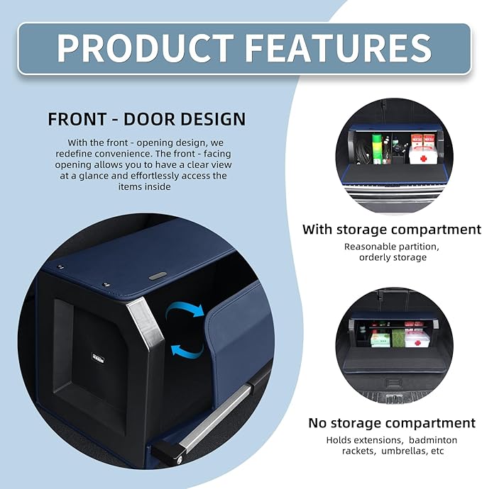 CarCrate SUV Trunk Organizer Storage, Leather Collapsible Trunk Storage Organizer with Magnetic Lid & Sturdy Handle, Waterproof Cargo Organizer for SUV Sedan Van (Blue 27.5''*11.4 ''* 12.2'')