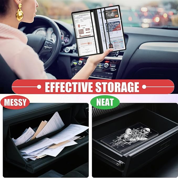 Car Registration Holder, Waterproof PU Leather Vehicle Card Document Glove Box Organizer, Women Interior Auto Accessories Case for Cards, Driver License Car Insurance Holder, Moth Skull Design Pattern