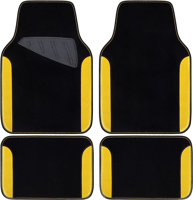 CAR PASS Waterproof Universal Fit Car Floor Mats, Car Mats Fit for SUV,Vans,sedans, Trucks,Set of 4pcs Car Carpet with Driver Heel Pad (Black and Yellow)