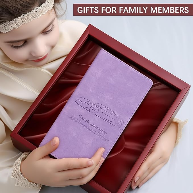 Peisicne Car Registration and Insurance Card Holder for Women Men, Purple Glove Box Paperwork Organizer with Magnetic Buckle for Easy Access and Protect Documents and Various Cards in Vehicle