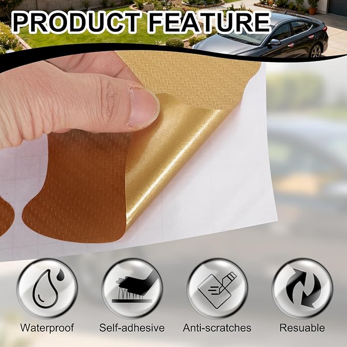PATIKIL 2.68" x 3.35" Car Door Handle Sticker, 8Pcs Carbon Fiber Anti-Scratches Vehicle Door Cup Protector with Scraper Auto Door Handle Protective Film for Cars Trucks RV SUV, Gold