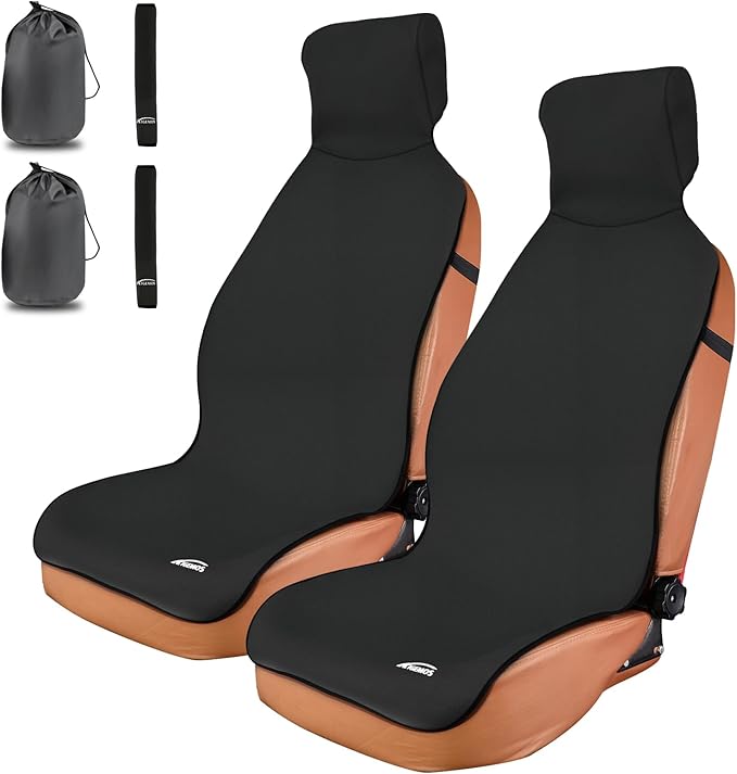 KIGEMOS Car Seat Towel Cover, Waterproof, Sweatproof, Non-Slip Protector – Dual-Layer Microfiber Terry – Universal Fit for Cars, Trucks, SUVs – Branded Embroidered Design (Black, 1 Pack)