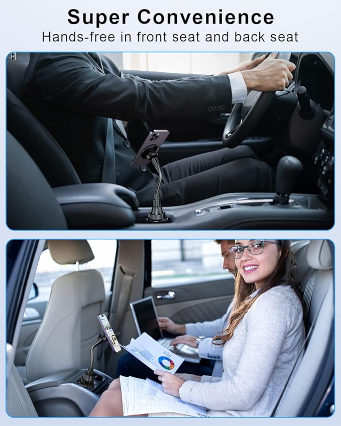 SUPERONE for MagSafe Car Cup Holder Phone Mount, [20 Strongest Magnets] Adjustable Gooseneck Cup Phone Holder for Car Compatible with iPhone 17 16 15 14 13 12 Series MagSafe Case & All Phone