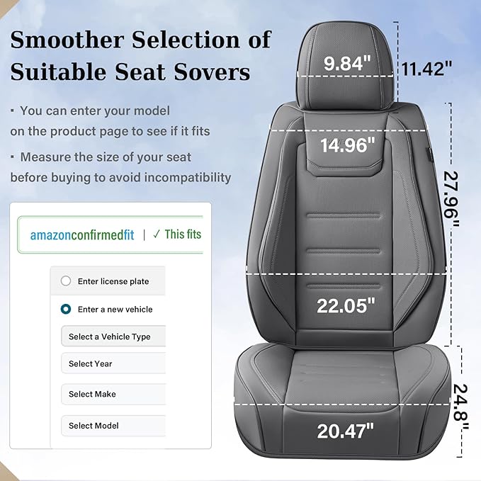 Coverado Car Seat Covers Full Set, Seat Covers for Cars, Car Seat Cover, Car Seat Protector Waterproof, Leather Car Seat Cushion, Universal Car Interior Covers Seat Protectors for Most Cars Gray