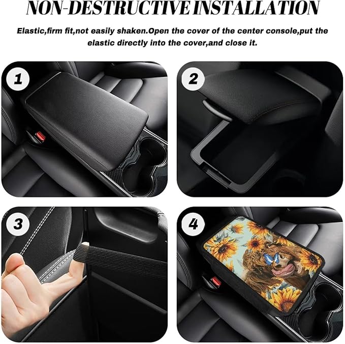 Dreaweet Center Console Cover with Pockets Sunflower Highland Cow Car Accessories for Women Interior,Arm Rest Cover for Car Truck SUV,Universal Car Armrest Cover Cushion Pad