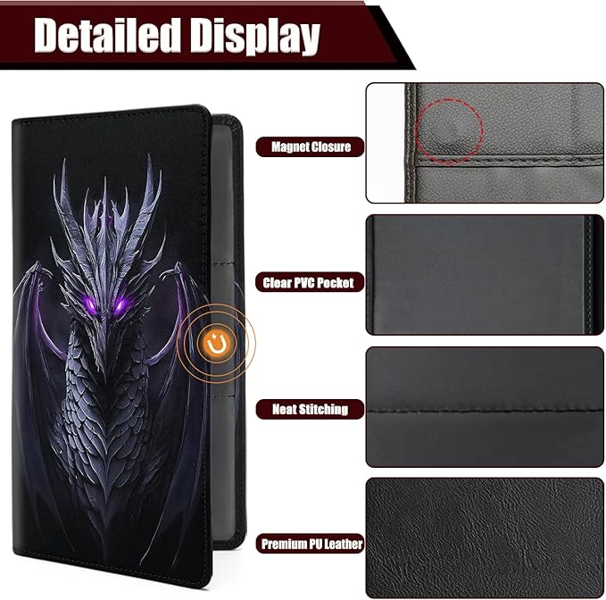 Car Document Holder with Magnetic Shut, Car Registration and Insurance Card Holder, Vehicle Glove Box Organizer Documents, Driver License, Auto Paperwork Organizer Wallet, Purple Dragon Pattern