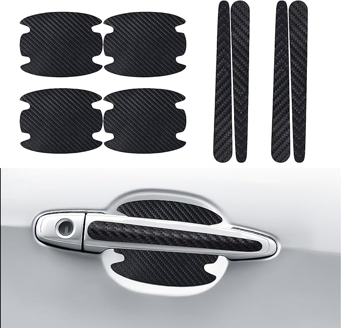 8PCS Carbon Fiber Anti Scratch Stickers - Universal Car Door Handle Paint Guard Cover, Door Handle Cup Protective Film for Most Vehicles