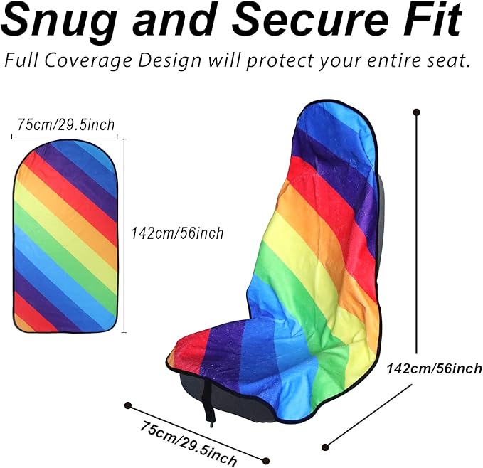 nbnhxnff Sweat Towel Car Seat Cover Protector Front Seats for Gym Workout, Running, Swimming, Beach and Hiking, Waterproof Universal Seat Cover for Car, Trucks, Van & SUV (Rainbow, 2pcs Front Seat)