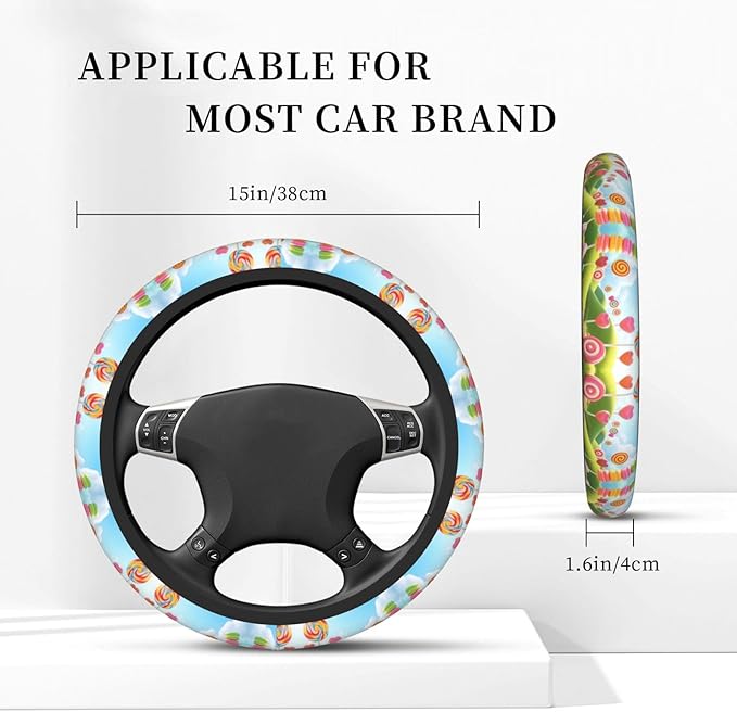 Fantasy Delicious Lollypops Neoprene Steering Wheel Covers Women Men Car Accessories, Universal 15 Inch Fit Auto, Suvs, Truck