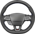 MEWANT Hand Stitch Steering Wheel Cover for Ford Focus MK3 ST 2015-2018 / Focus RS 2016-2018 Black Genuine Leather Suede Custom Fit Wrap DIY Interior Upgrade