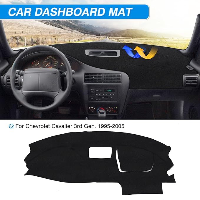 Cartist Dash Cover for 1995-2005 Chevy Chevrolet Cavalier Dashboard Cover Accessories Non-Slip Dash Mat Anti-Glare UV Sunshade Carpet Protector Black
