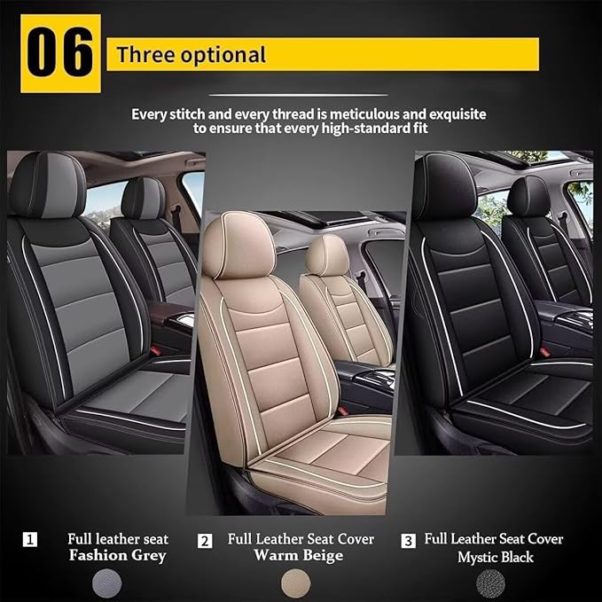 YORKNEIC Leather Car Seat Covers Fit for Hyundai Santa Fe 2009-2025: 5 Seats Full Set Seat Covers - Waterproof Auto Seat Protector Compatible Airbag (Black)