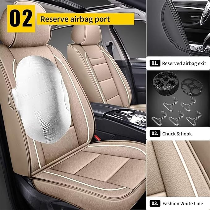 YORKNEIC Fit for kia Soul Seat Covers 5 Seats 2010-2024 2025 - Leather Car Seat Covers Full Set (2 Row 5 Seats, Beige)