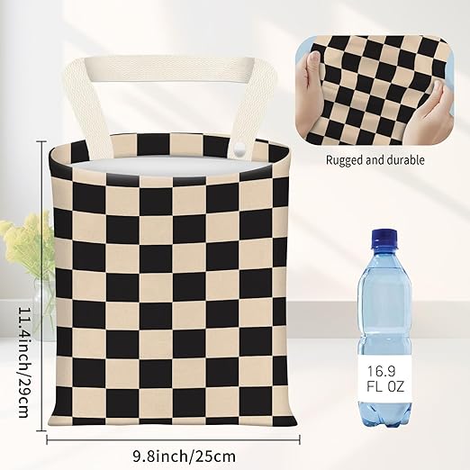 ADQWIOVL Car Garbage Can, Seat Back Hanging Cute Car Trash Can Bag, Car Organizer and Storage Bag for Travelling, Outdoor Cute Black Beige Plaid