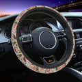 Burgundy Flowers Car Steering Wheel Cover for Women Men, Non-Slip Steering Wheel Protector, Universal 14"-15" Fit for Cars, SUVs, Trucks (Burgundy Flowers)