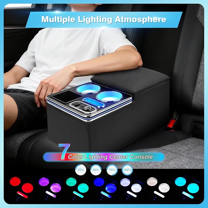 Center Console, Universal Bench Seat Center Console with Fast Phone Charging， Back Seat Car Organizer, Automotive Center Console with Cup Holder & Phone Holder