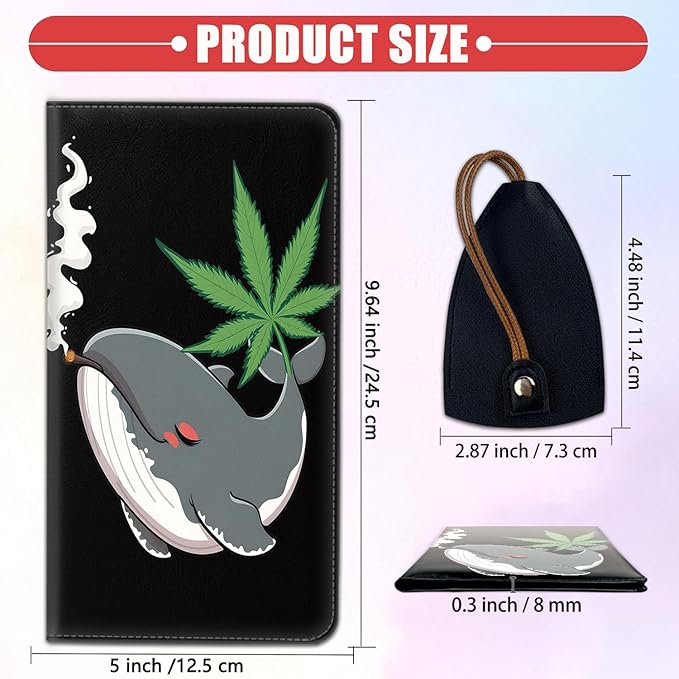 Car Registration and Insurance Card Holder for Women Men, Waterproof PU Leather Glove Box Car Organizer with Magnetic Shut, Vehicle Document Holder for Driver License,Cards, Cartoon Whale Smoking