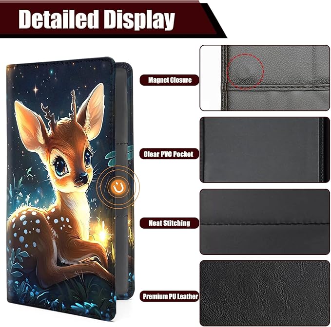 Car Registration Holder, PU Leather Vehicle Glove Box Organizer for Driver License, Document, Car Insurance Holder with Magnetic Shut, Auto Paperwork Wallet Case Accessories, Baby Deer Pattern