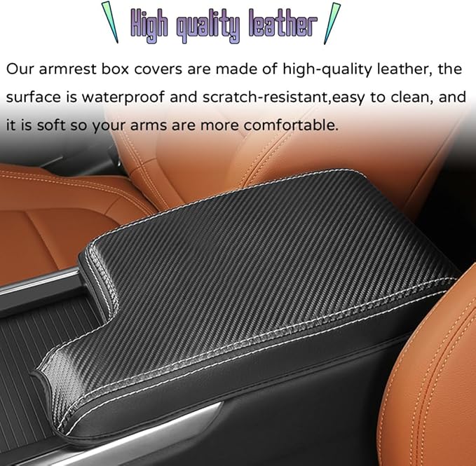 Custom Interior Accessories for F-PACE FPACE/XF 2017 2018 2019 2020 PU Leather Center Console Armrest Box Cover Armrest Cushion Central Armrest Protector Pad(Carbon Fiber)