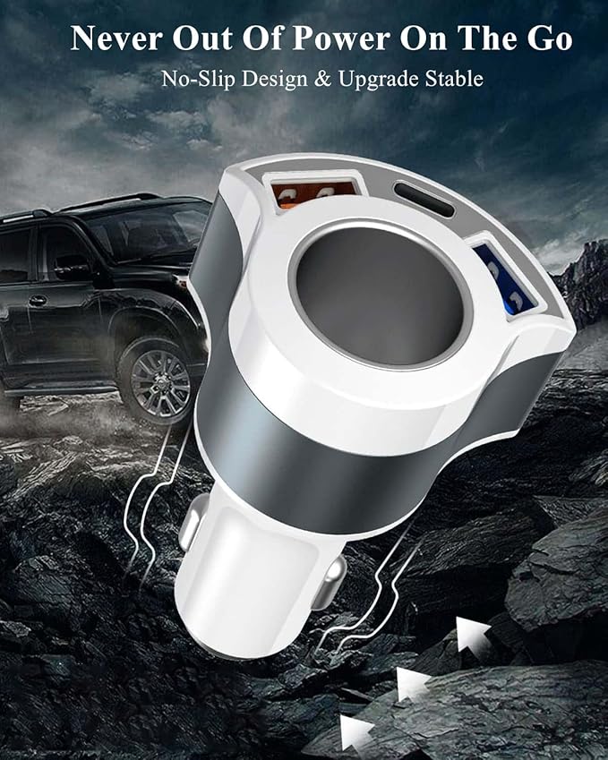 [QC3.0&4IN1] USB Car Charger Adapter, Cigarette Lighter Socket Car Adapter [with QC3.0 18W&PD/USB A 3.1A], 12V 24V Car Charger Compatible with iPhone 14/13/12/11/XS/XR/X/8,iPad,Galaxy,Dash Cam,GPS etc