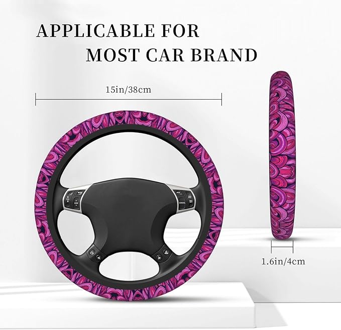 Retro Crayons Scribbles Neon Colors Car Steering Wheel Cover, 15 Inch Steering Wheel Cover Stylish Decor for Most Cars