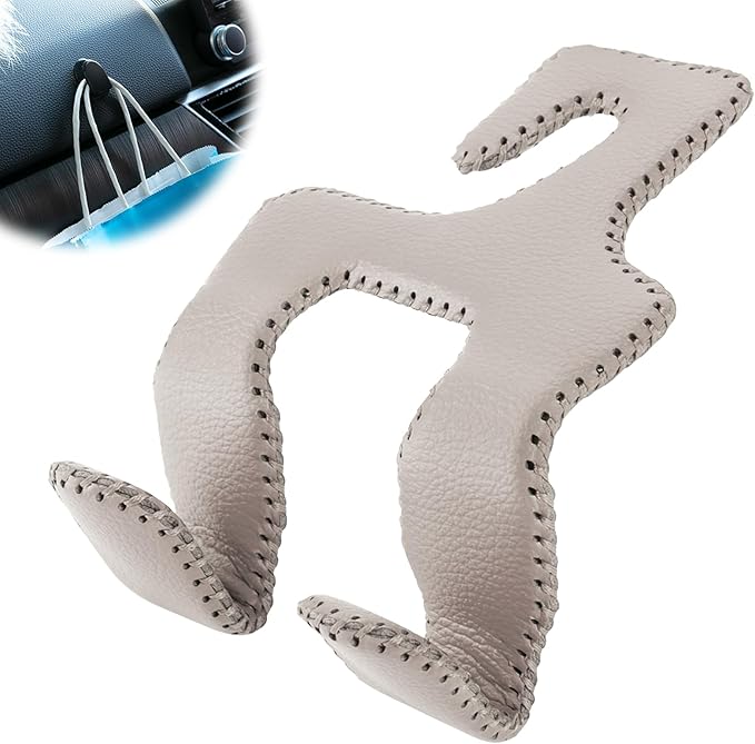 Car Hooks for Purses and Bags, 2-in-1 Durable Hanger, Leather Headrest Hook, Car Back Seat Organizer, 1-Pack, Beige