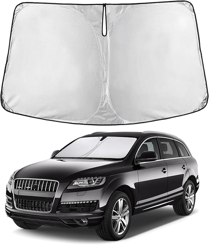 EcoNour Windshield Sun Shade Compatible for Audi Q7 2007-2015 Front Window Sunshade Foldable Sun Visor UV & Heat Blocking Protection