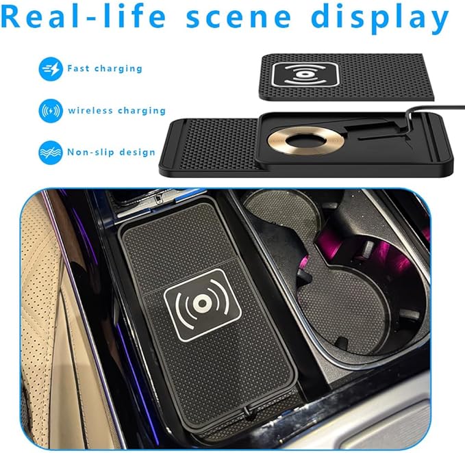 Wireless Charging Pad for Car for Acura MDX 2001-2020 2022-2026, Non-Slip Type C/USB 20W Fast Phone Charging Pad DIY Trim-to-Fit No Interior Damage,B&Type-C