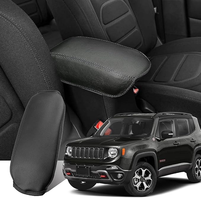 Armrest Cover for 2015-2023 Jeep Renegade BU(Latitude/Altitude/Trailhawk/Limited) Jeep Renegade BU Accessories Center Console Cover Arm Rest Protector Middle Lid Pad Protector PU Leather,Non-SlipBlack