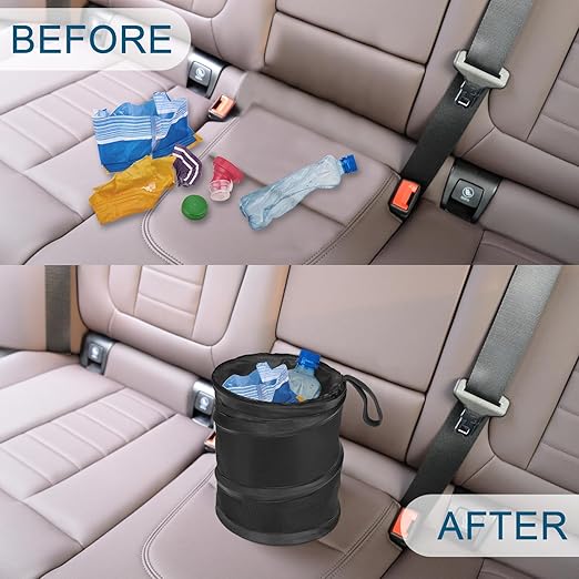 Kincown Car Trash Can, 2 Packs Mini Collapsible Pop-up Car Garbage Can, Waterproof Hanging Car Trash Bag with Velcro, Car Trash Bin, Black