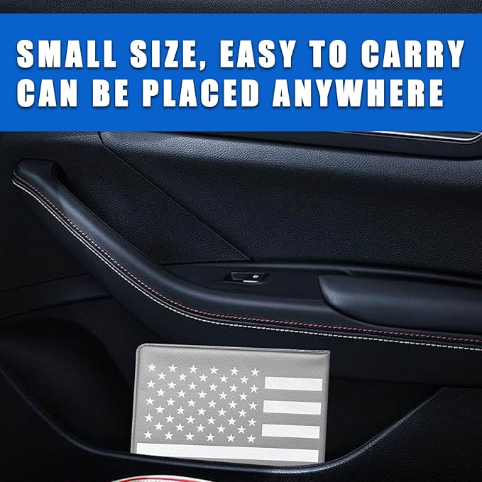 Ziciner Car Registration Insurance Holder, 2Pack Essential Auto Card Document Glove Box Organizer with Touch Fastener, Vehicle Interior Accessories Perfect for Most Car, Truck, SUV (Gray/Back Flag)