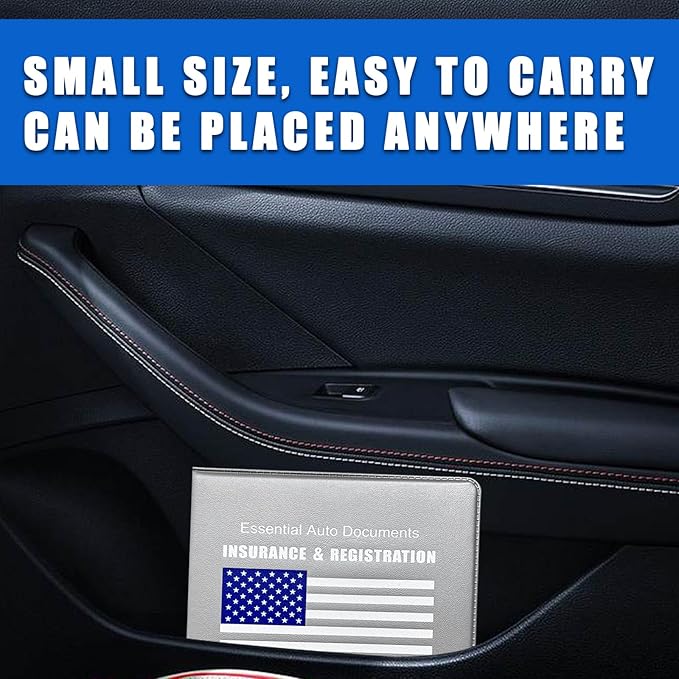 Ziciner Car Registration Insurance Holder, 2Pack Essential Auto Card Document Glove Box Organizer with Touch Fastener, Vehicle Interior Accessories Perfect for Most Car, Truck, SUV (Gray/Blue Flag)