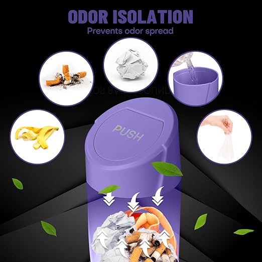 SGLRT Car Trash Can Bin with Lid-2 Packs Car Garbage Can Cup Holder-Purple Mini Leakproof Vehicle Garbage Bin with 40pcs Trash Bags-Automotive Organizers and Storage for Front Back Seat Accessories
