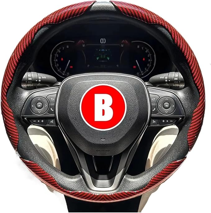 3PCS Universal Car Steering Wheel Cover - Warm Winter 38cm Round Glossy Laser Carbon Fiber fit for Interior Accessories(3PCS Red)