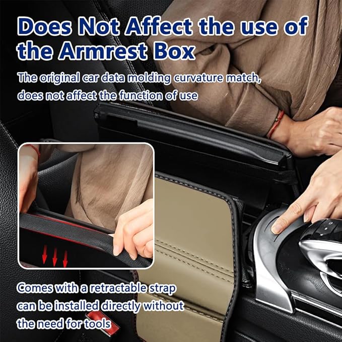 Center Console Cover Compatible with Benz C Class W205 C200 C250 C300 2015-2021 GLC 2016-2022 Class EQC 2019-2024,Armrest Cover Pad Leather Cushion Protector with Black Storage Pocket