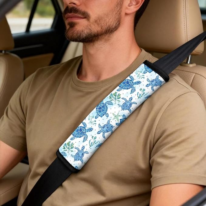 Oramclsy Turtle Car Front Seat Covers Protector Accessories with PU Breathable Armrest Pad and Seat Belt Cover 5 Pack Set Interior Decor All Season Protector