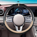 Black Beige Car Steering Wheel Cover, Nappa Leather, Bottom Color Blocking, Universal 14.5-15 Inch Leather Anti-Slip Breathable Auto Steering Wheel Covers for Men Women