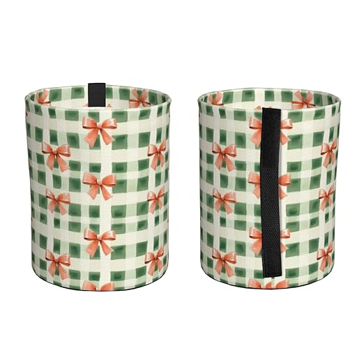 Green Plaid Red Bow Car Trash Can Leak-Proof Waterproof Hanging Trash Bin Collapsible Garbage Can for Car Accessories Travelling Camping