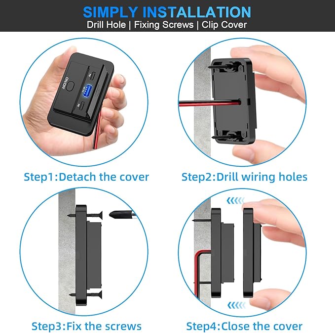 4PCS 3 Ports 12V RV USB Outlet 90W, Dual PD3.0 Type-C Quick Charge 72W & USB QC3.0 18W Panel Wall Mount, Automotive Car USB Socket Charger Adapter for RV Marine Boat Bus ATV Motorcycle Truck