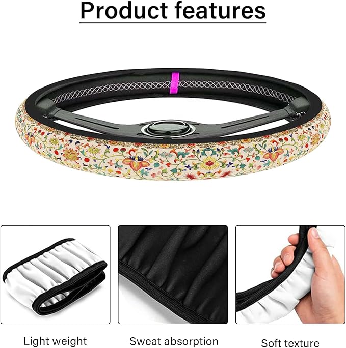 Steering Wheel Cover Neoprene Material Most Cars Men&Women Universal 15 inch Premium Non-Slip Spring Steering Wheel Protector Floral Car Accessories