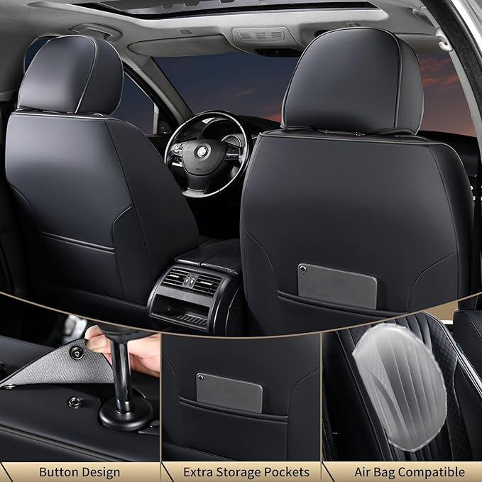 FLORICH Car Seat Covers, Black Leather Car Seat Covers Front Seats, Premium Leatherette Car Seat Cushion for Cars, Automotive Seat Protectors Universal Fit for Most Sedans Cars SUV Trucks