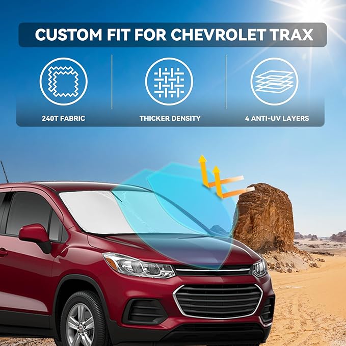 for Chevrolet Trax 2013-2023 Windshield Sun Shade - Custom Fit Chevy Trax LS, LTZ, Premier, SUV 4 Layers Car Sunshades for Front Windows Shade 240T Retractable Shade Blocks UV Rays Car Accessories