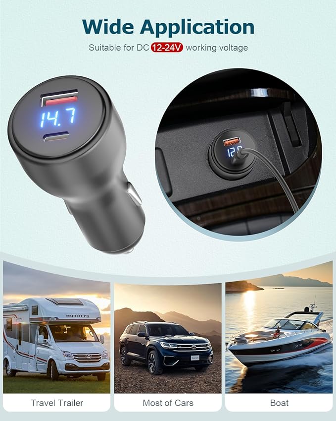 Starlink Mini 12V Adapter Booster 16.4FT, 12V to 20V DC Step Up Converter with 100W, Starlink Mini Car Charger Cigarette Lighter 20V 100W with Voltmeter Supports 23M /75FT USB C to DC Power Cable