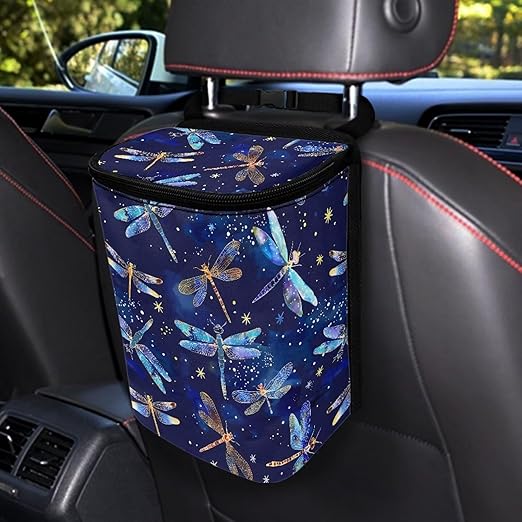 Car Trash Bin Collapsible Car Organizers and Storage for Front Seat Multipurpose Trash Bag Automotive Garbage Can Car Accessories Interior Car Organizer, Dragonfly Pattern