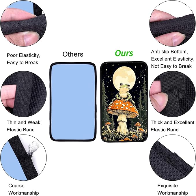 JANENFNA Car Armrest Cover Pads Universal Fashion Cute Auto Center Console Armrest Cover Pad with 2PCS Car Coasters Soft Waterproof Car Armrest Seat Protector for Women,Frog on Mushroom