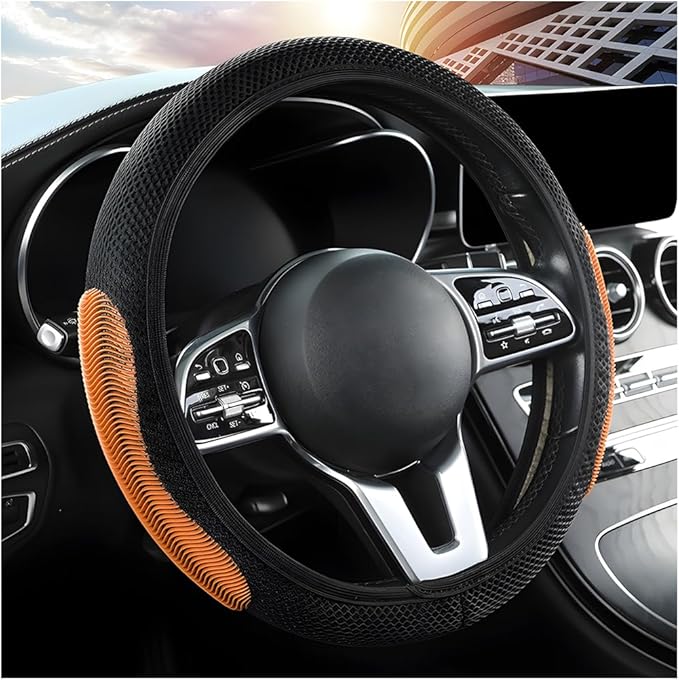 Elastic Stretch Car Steering Wheel Cover, Breathable No Inner Ring Vehicle Steering Wheel Protector, 15 Inch Ice Silk Anti Slip Automotive Accessories, Universal Fit (Black/Coffee)