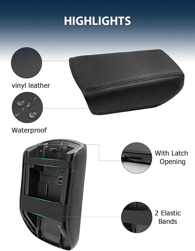 Center Console Cover for Nissan Maxima 2016 2017 2018 2019 2020 2021 2022 2023, Vinyl Leather Middle Console Protector Pad, Armrest Lid Covering, Anti-Scratch, Black