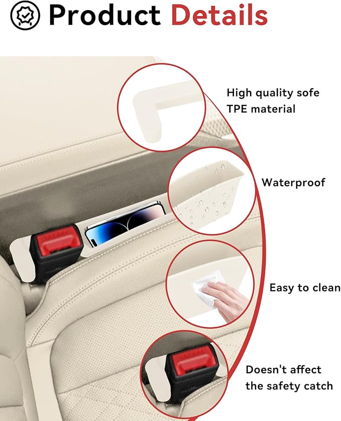 Edotim Car Seat Gap Filler, Seat Gap Organizer with Phone Holder, Car Seat Accessories, Car Organizer Fit SUV Truck-2PCS White